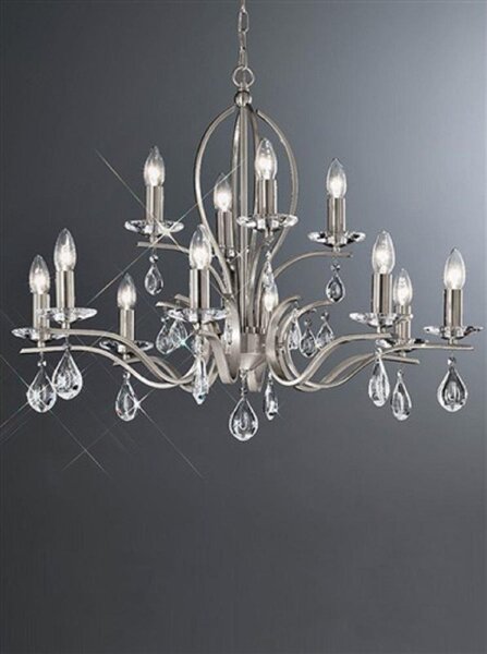 Franklite FL2298/12 Willow 12 Light Satin Nickel and Crystal Chandelier