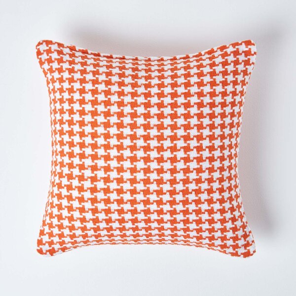 Homescapes Houndstooth 100% Cotton Cushion Cover Orange, 60 x 60 cm