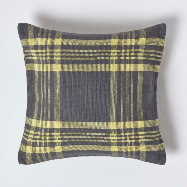 Homescapes Grey & Yellow Tartan Pattern Cushion Cover, 45 x 45 cm