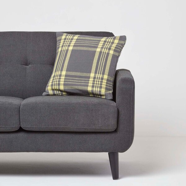 Homescapes Grey & Yellow Tartan Pattern Cushion Cover, 45 x 45 cm