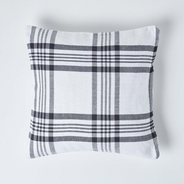 Homescapes White & Black Tartan Pattern Cushion Cover, 45 x 45 cm