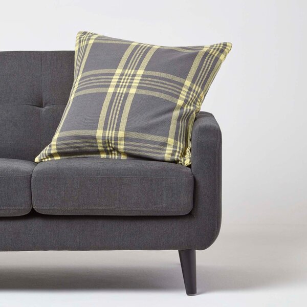 Homescapes Grey & Yellow Tartan Pattern Cushion Cover, 60 x 60 cm