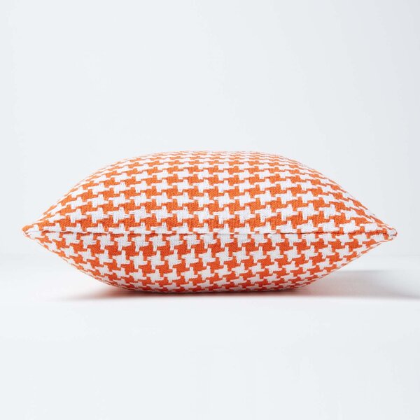 Homescapes Houndstooth 100% Cotton Cushion Cover Orange, 60 x 60 cm