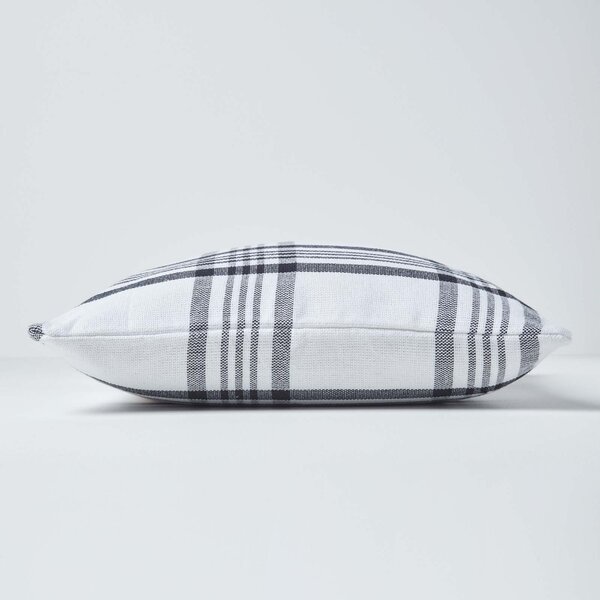 Homescapes White & Black Tartan Pattern Cushion Cover, 45 x 45 cm