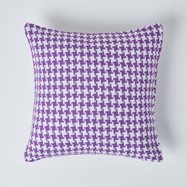 Homescapes Houndstooth 100% Cotton Cushion Cover Purple, 45 x 45 cm