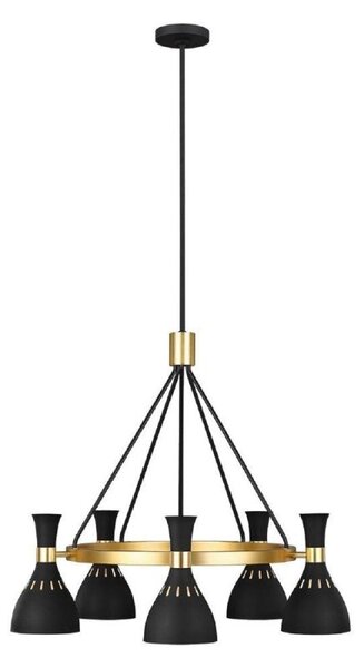 FE-JOAN5-MB Joan 5 Light Chandelier In Midnight Black And Burnished Brass