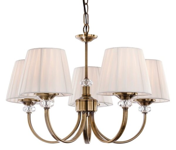 Firstlight 4863AB Langham 5 Light Multi-Arm Ceiling Light In Antique Brass With Pleated Cream Shades