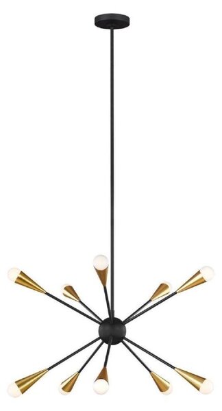 FE-JAX10-MB Jax 10 Light Chandelier In Midnight Black And Burnished Brass