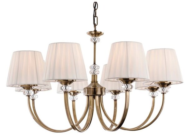 Firstlight 4864 Langham 8 Light Multi-Arm Ceiling Light In Antique Brass With Pleated Cream Shades