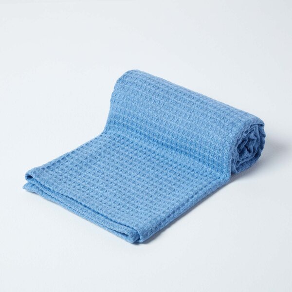 Homescapes Organic Cotton Waffle Baby Blanket Blue, 90 x 112 cm