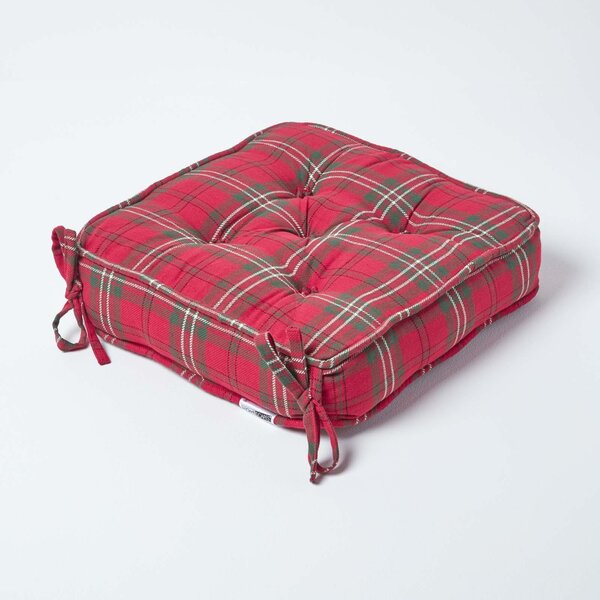 Green Tartan Dining Chair Booster Cushion Firm 10cm Thick Seat Pad