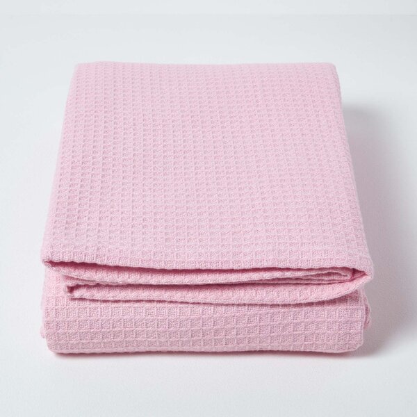 Homescapes Organic Cotton Waffle Blanket/ Throw Pink, 125 x 150 cm