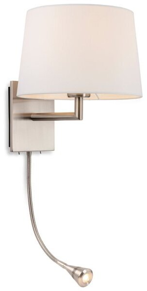 Firstlight 4936BS Grand Two Light Wall Light In Brushed Steel With Cream Shade And LED Reading Light