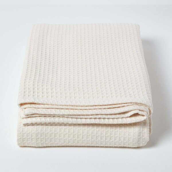 Homescapes Organic Cotton Waffle Blanket/ Throw Natural, 125 x 150 cm