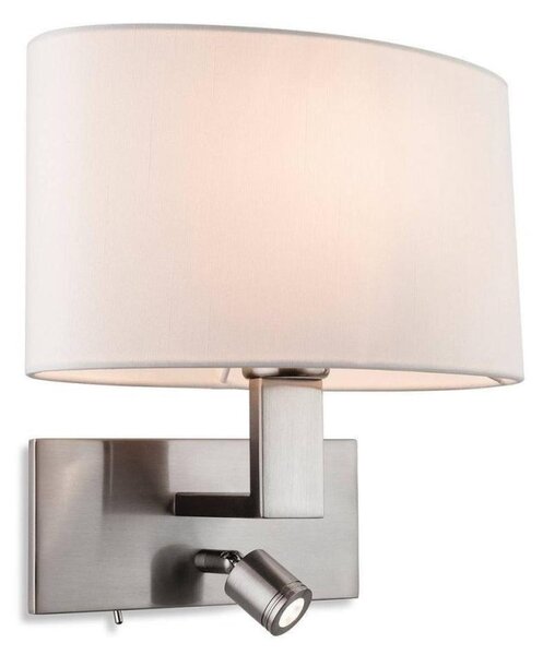 Firstlight 4938BS Webster Two Light Wall Light In Brushed Steel With Cream Shade And LED Reading Light