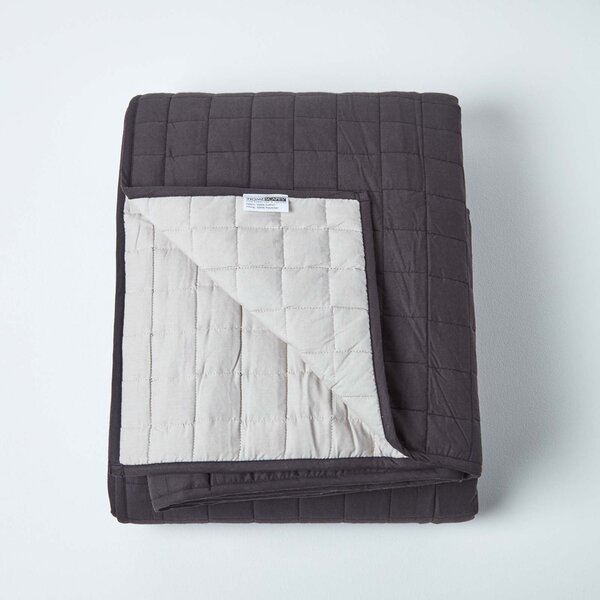 Cotton Quilted Reversible Bedspread Black & Grey, 150 x 200 cm