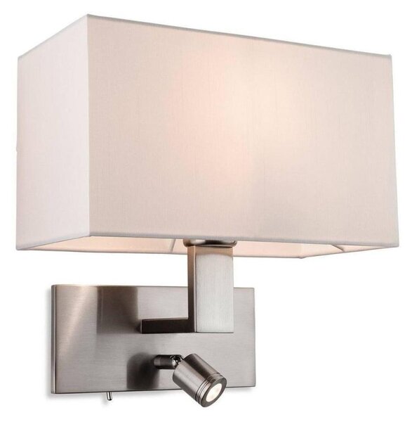 Firstlight 4940BS Raffles Two Light Wall Light In Brushed Steel With Cream Shade And LED Reading Light