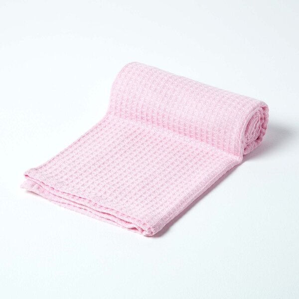 Homescapes Organic Cotton Waffle Baby Blanket Pink, 90 x 112 cm