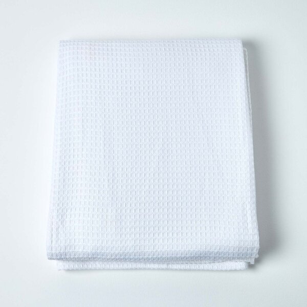 Homescapes Organic Cotton Waffle Blanket/ Throw White, 125 x 150 cm