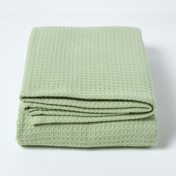 Organic Cotton Waffle Blanket/ Throw Sage Green, 178 x 228 cm