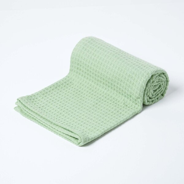 Homescapes Organic Cotton Waffle Baby Blanket Sage Green, 90 x 112 cm