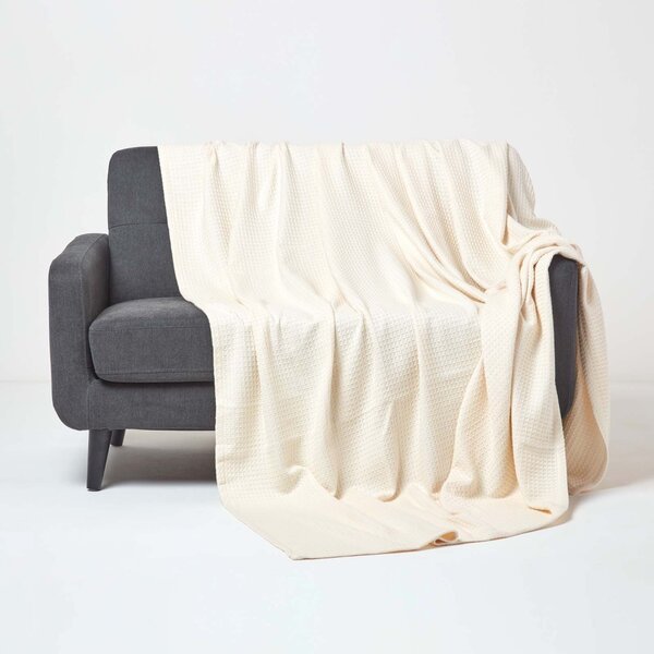 Homescapes Organic Cotton Waffle Blanket/ Throw Natural, 125 x 150 cm