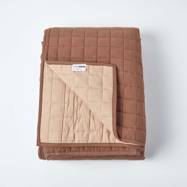 Cotton Quilted Reversible Bedspread Chocolate Mink Brown, 150 x 200 cm