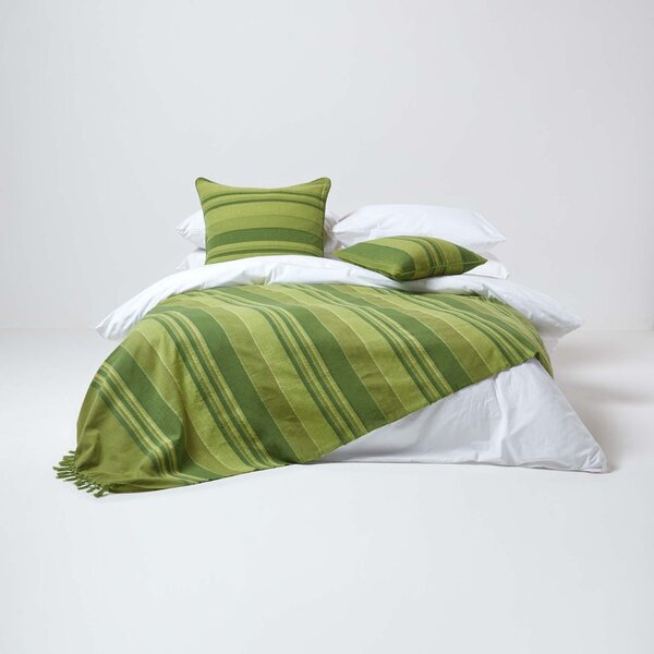 Homescapes Cotton Morocco Striped Green Throw, 255 x 360 cm