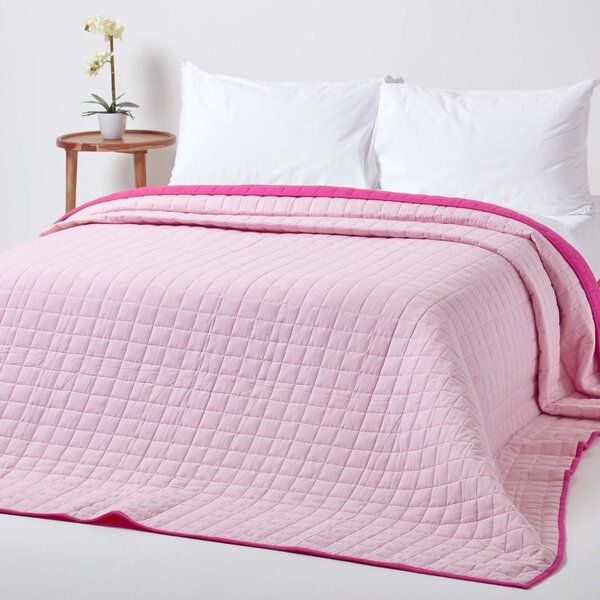 Cotton Quilted Reversible Bedspread Pink & Cerise, 150 x 200 cm