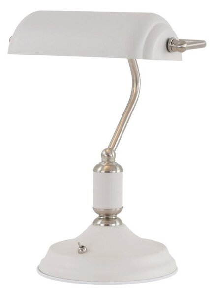 Ryde 1 Light Bankers Table Lamp In Sand White, Satin Nickel And White