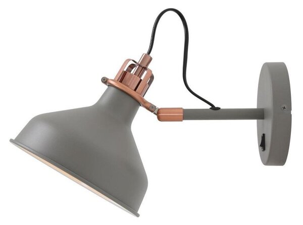 Ryde 1 Light Adjustable Wall Light In Sand Grey, Copper And White