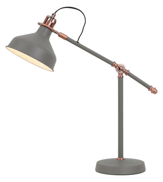 Ryde 1 Light Adjustable Table Lamp In Sand Grey, Copper And White
