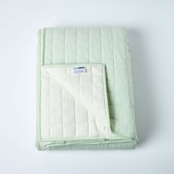 Cotton Quilted Reversible Bedspread Sage Green & Cream, 150 x 200 cm