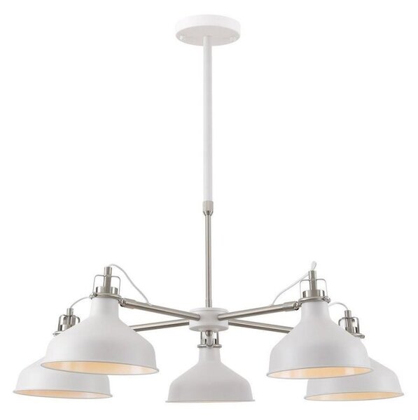 Ryde 5 Light Telescopic Ceiling Pendant In Sand White, Satin Nickel And White