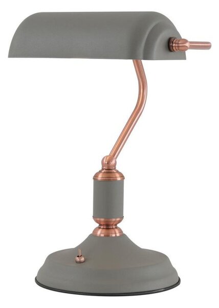 Ryde 1 Light Bankers Table Lamp In Sand Grey, Copper And White