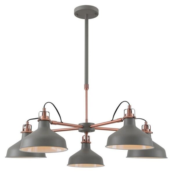 Ryde 5 Light Telescopic Ceiling Pendant In Sand Grey, Copper And White