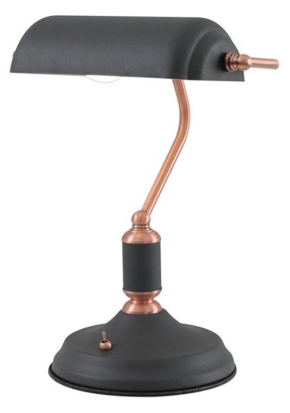 Ryde 1 Light Bankers Table Lamp In Sand Black, Copper And White