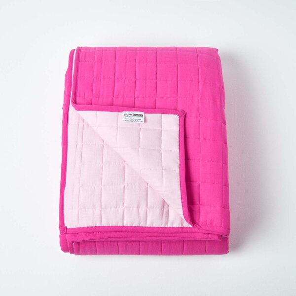 Cotton Quilted Reversible Bedspread Pink & Cerise, 150 x 200 cm