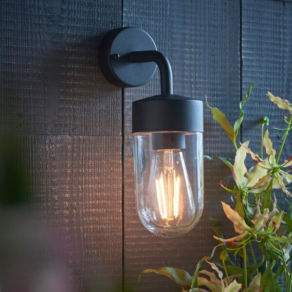 Endon 79792 North 1 Light Exterior Wall Light In Textured Matt Black And Clear Glass