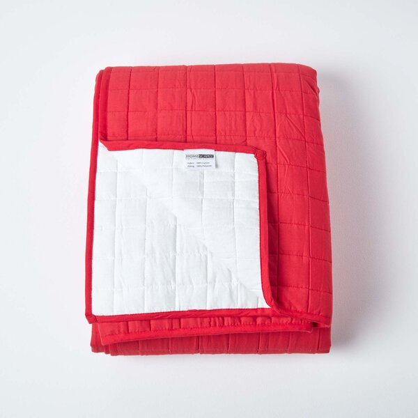 Cotton Quilted Reversible Bedspread Red & White, 150 x 200 cm