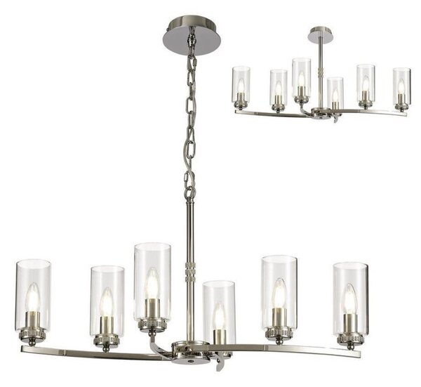 Benz 6 Light Semi Flush Ceiling Light In Polished Nickel With Clear Glass