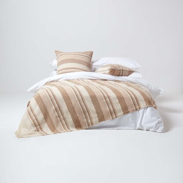 Homescapes Cotton Morocco Striped Beige Throw, 255 x 360 cm