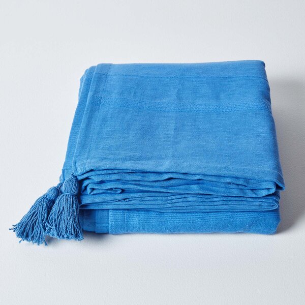 Homescapes Cotton Rajput Ribbed Blue Throw, 150 x 200 cm