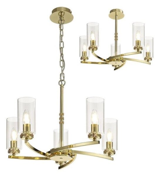 Benz 5 Light Semi Flush Ceiling Light In Polished Gold With Clear Glass
