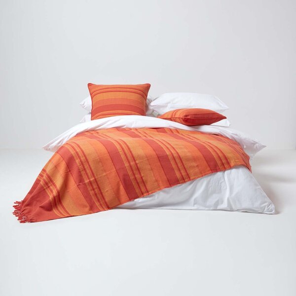 Cotton Morocco Striped Terracotta Orange Throw, 255 x 360 cm