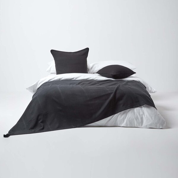 Homescapes Cotton Rajput Ribbed Black Throw, 255 x 360 cm