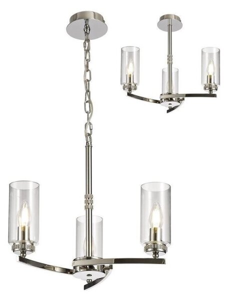 Benz 3 Light Semi Flush Ceiling Light In Polished Nickel With Clear Glass