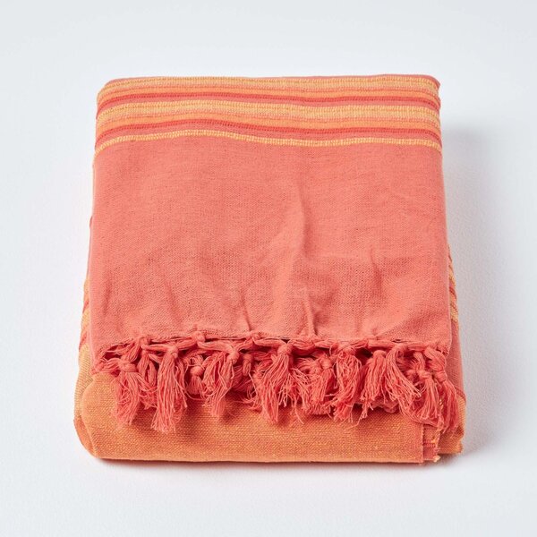 Homescapes Cotton Morocco Striped Terracotta Throw, 150 x 200 cm