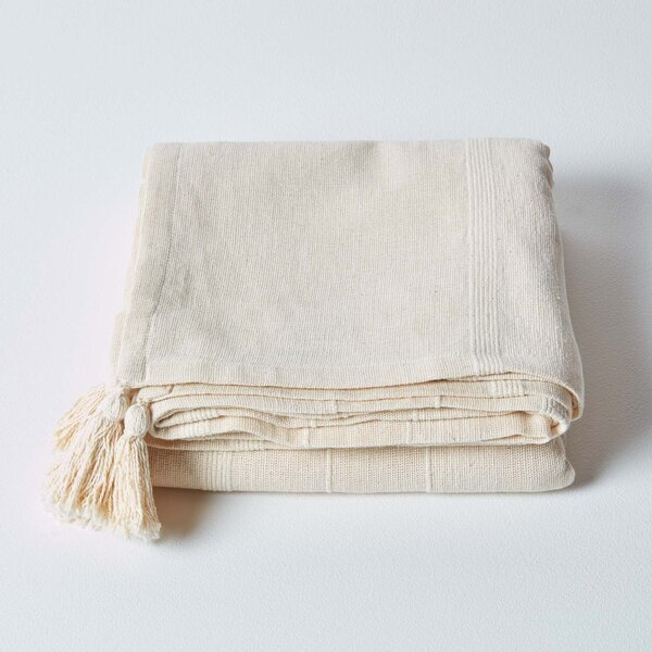 Homescapes Cotton Rajput Ribbed Natural Throw, 150 x 200 cm