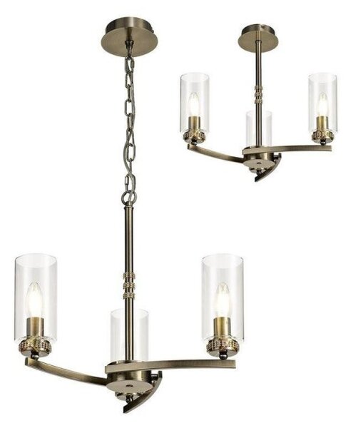 Benz 3 Light Semi Flush Ceiling Light In Antique Brass With Clear Glass